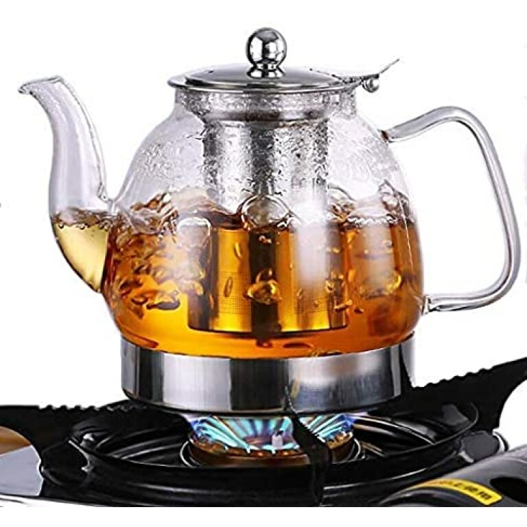 Relaxdays Tetera Con Infusor De 600 Ml - Vidrio De Borosilicato Y Acero Inoxidable - Resistente Hasta 150°C - Boquilla Antigoteo - Apta Para Lavavajillas - Jarrita De Té Transparente